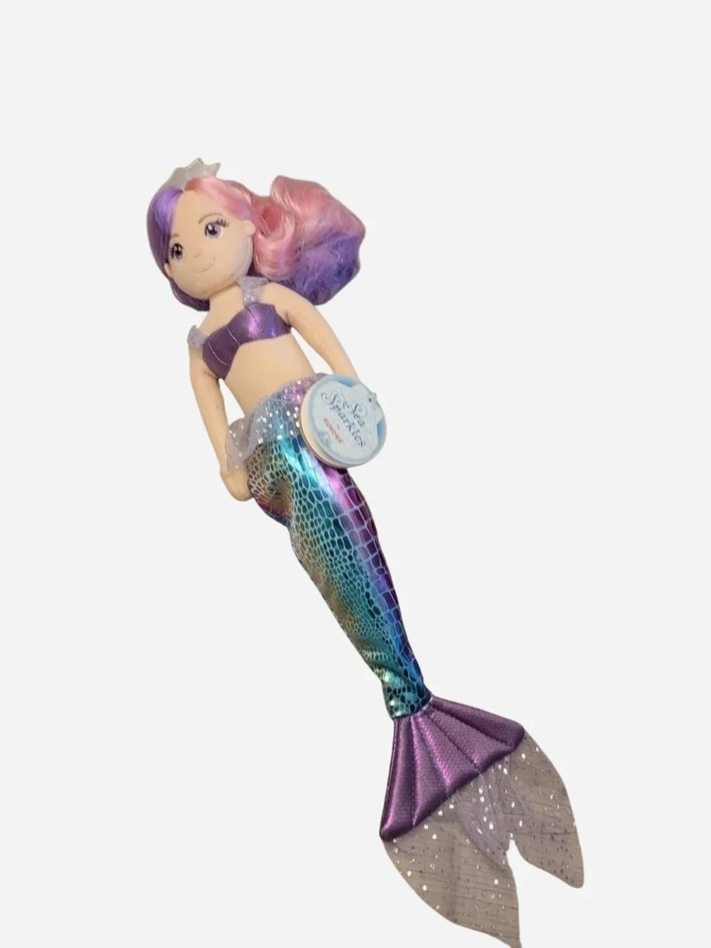 Plush Mermaid Doll in Pink & Purple Hair - Sparkle Tail Mermaid Toy